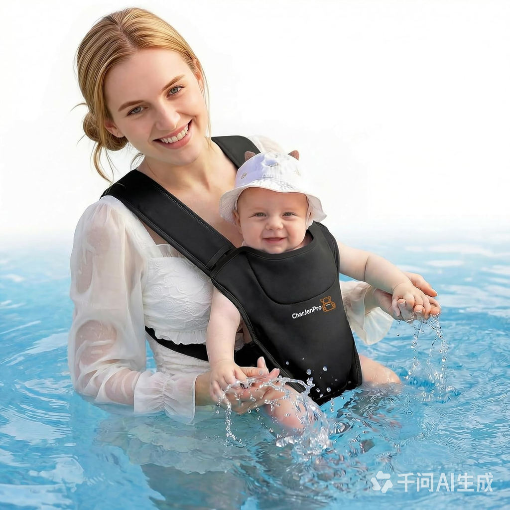 CharJenPro Baby Carrier for Infants & Toddlers – Ergonomic Lightweight Harness, Adjustable for Dad & Mom, Perfect for Pool Beach Hiking Travel, Quick-Dry & Waterproof (Black)