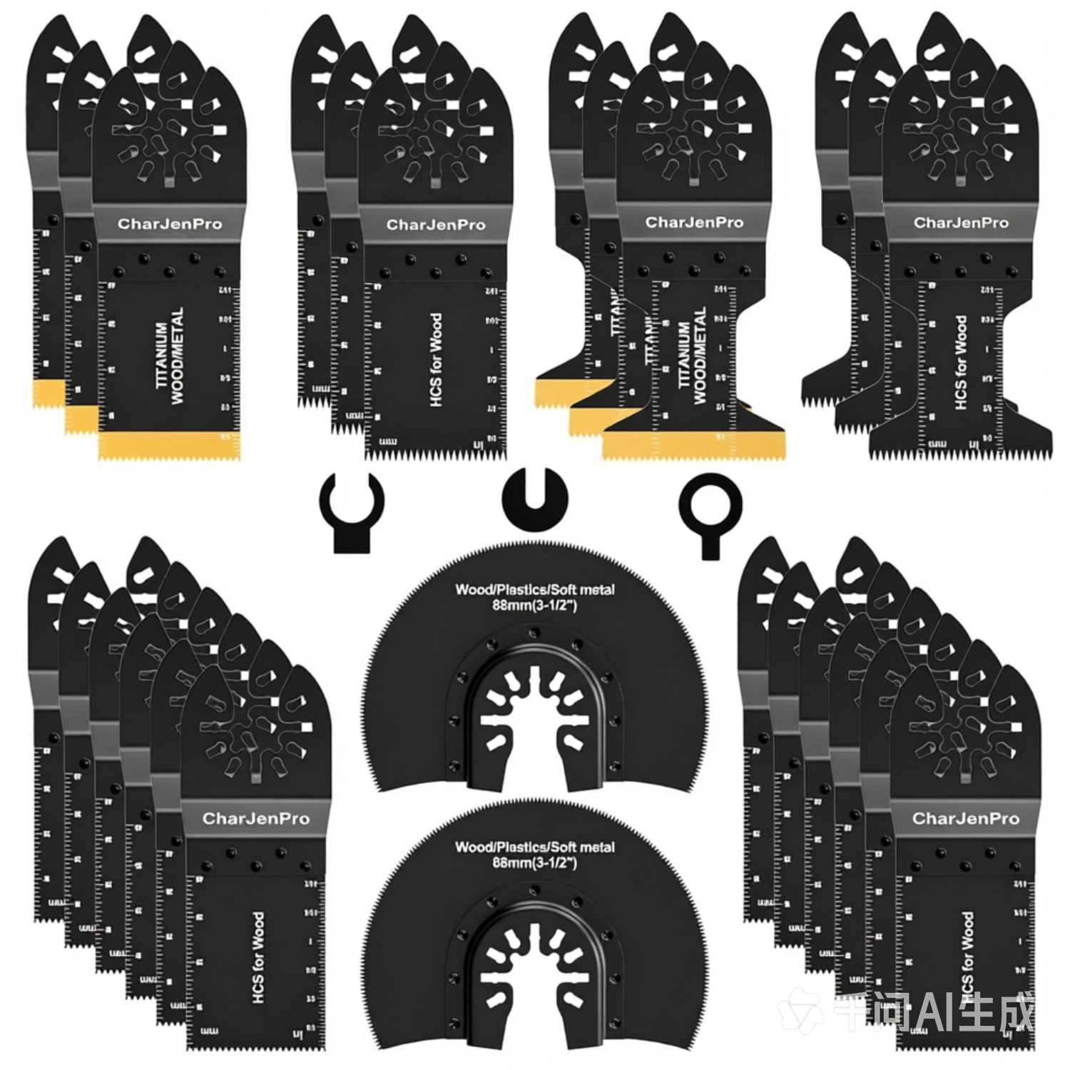 CharJenPro 26pcs Oscillating Saw Blades Titanium Multitool Blades for Wood Plastics Metal oscillating Tool Blades Kits Fit Rockwell Ridgid Ryobi Milwaukee Chicago Craftsman Dewalt