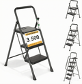 CharJenPro Step Ladder, Folding Step Stool with Wide Anti-Slip Pedals, Sturdy Steel Ladder with Handrail, Space-Saving, Portable for Home & Adults, 3 Step Ladder