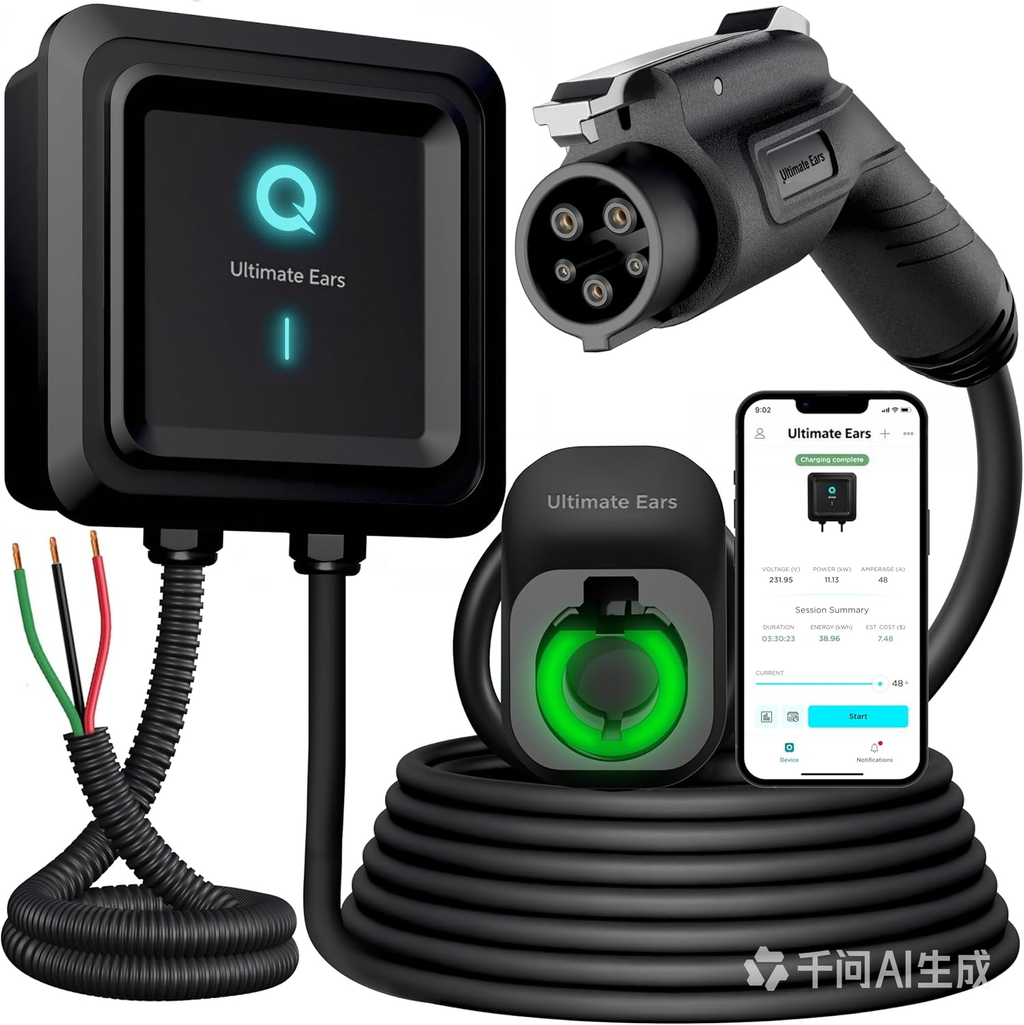 Ultimate Ears Level 2 EV Charger, 48 Amp 240V, J1772 Charger for Non-Tesla EVs, 25ft Cable, WiFi (2.4GHz) Smart App, Weatherproof Indoor/Outdoor (IP66, NEMA 4), UL & ETL Certified, Hardwired, 11.5kW