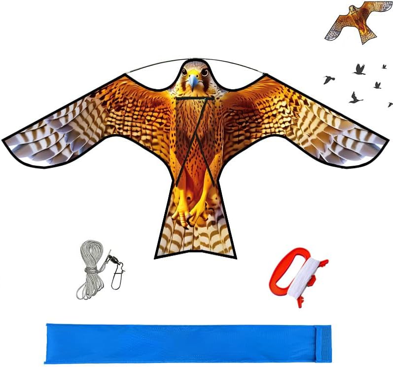 PSIL Bird Hawk Kite for Garden & Farm & Field to Bird Control and Protect Crop, Exquisite Fabrics and Unique Structure Design. Add 30m kite string handle, Multiple uses. (Without pole)