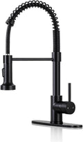 Kitchen Faucets with Pull Down Sprayer Single Handle 1 or 3 Holes Spring Kitchen Sink Faucet with Deck Plate for Farmhouse RV Vessel Basin (Matte Black)