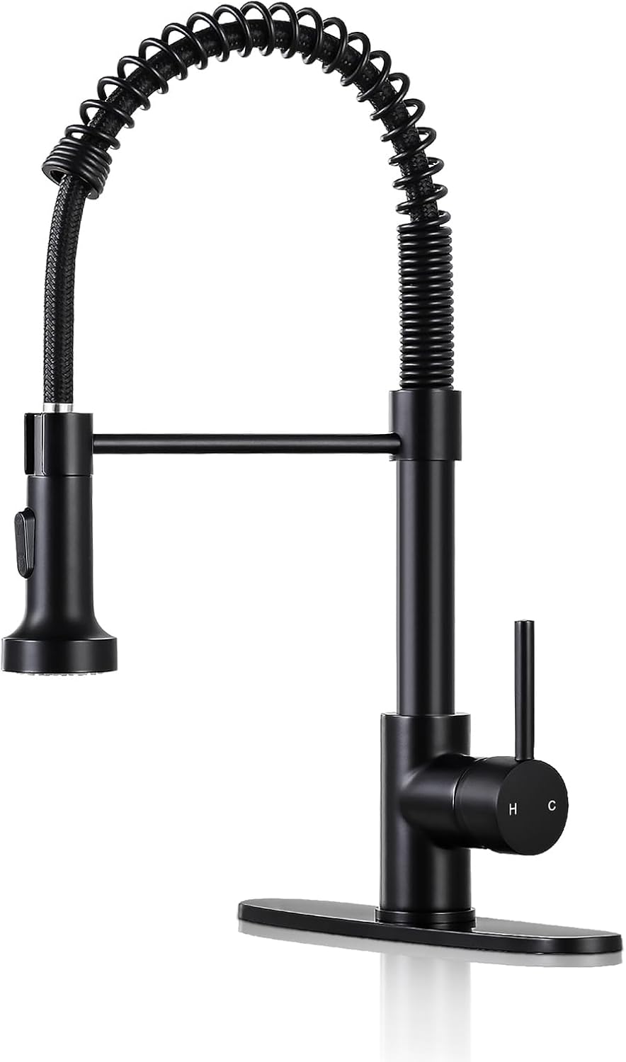 Kitchen Faucets with Pull Down Sprayer Single Handle 1 or 3 Holes Spring Kitchen Sink Faucet with Deck Plate for Farmhouse RV Vessel Basin (Matte Black)