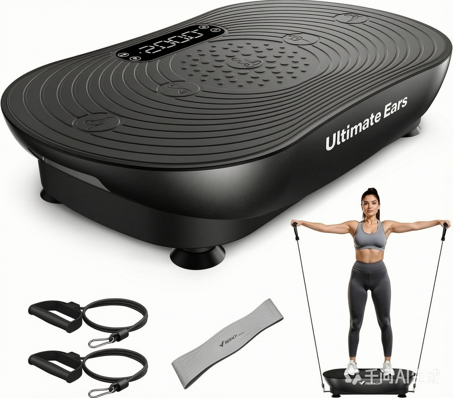 Ultimate Ears Vibration Plate Exercise Machine, Vibrating Platform for Lymphatic Drainage Weight Loss Muscle Activation, Full Body Home Exercise Equipment with LED Touch Screen Bluetooth Pull Cord