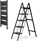 CharJenPro 5-Step Folding Ladder for Home Use, Heavy-Duty Step Ladder with Anti-Slip Wide Steps, Portable Foldable Ladder, 330 lbs Load Capacity