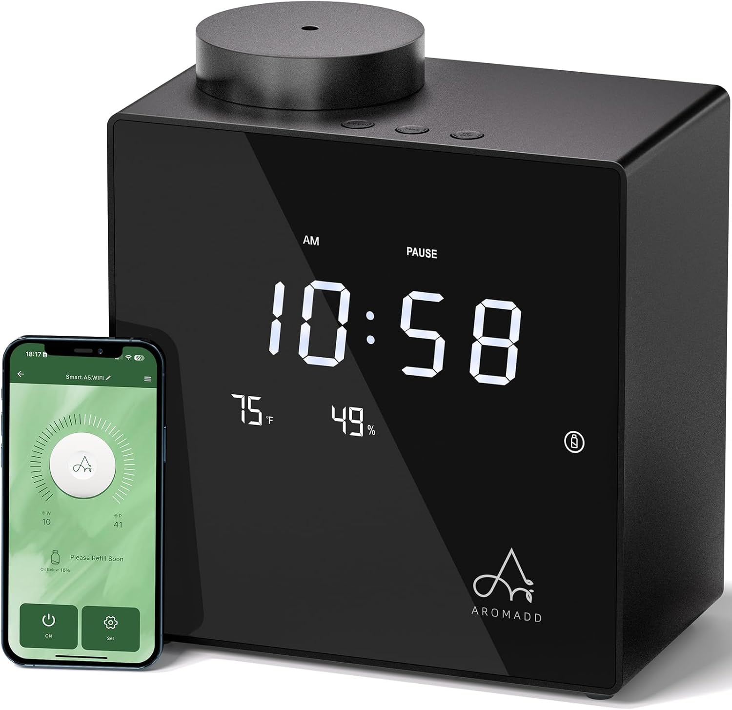 Ultimate Ears 2026 Smart Waterless Diffuser, 2000 Sq.Ft Cold Air Scent Diffuser with Clock & Environmental Display | 7 Fragrance Levels, 9 Timer Settings, Hotel Collection Diffuser for Home & Large Rooms (Black)