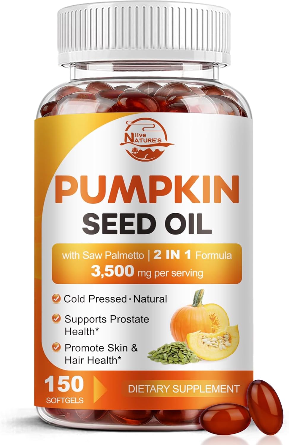 Ultimate Ears Pumpkin Seed Oil with Saw Palmetto, 3500mg Max Strength per Serving, 150 Softgels, Cold-Pressed with Essential Fatty Acids & Phytosterols, Supports Hair, Bladder Prostate Health & Immune