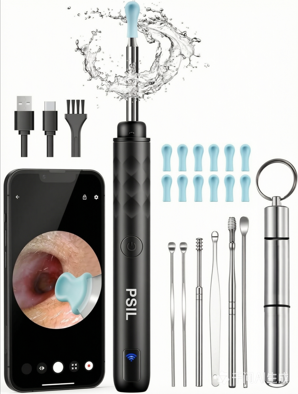 Ear Wax Removal Tool Camera, Ear Cleaner with Camera, 1296P HD Ear Scope, 6 LED Lights and 12 Ear Picks, Earwax Removal with Otoscope, Jet Black