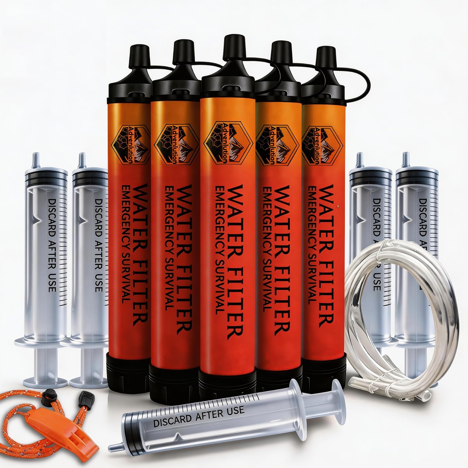 Ultimate Ears 5-Pack Personal Water Filter Straw with Emergency Whistle, Portable Reusable Survival Filter for Family Camping, Hiking, Backpacking & Emergency Preparedness