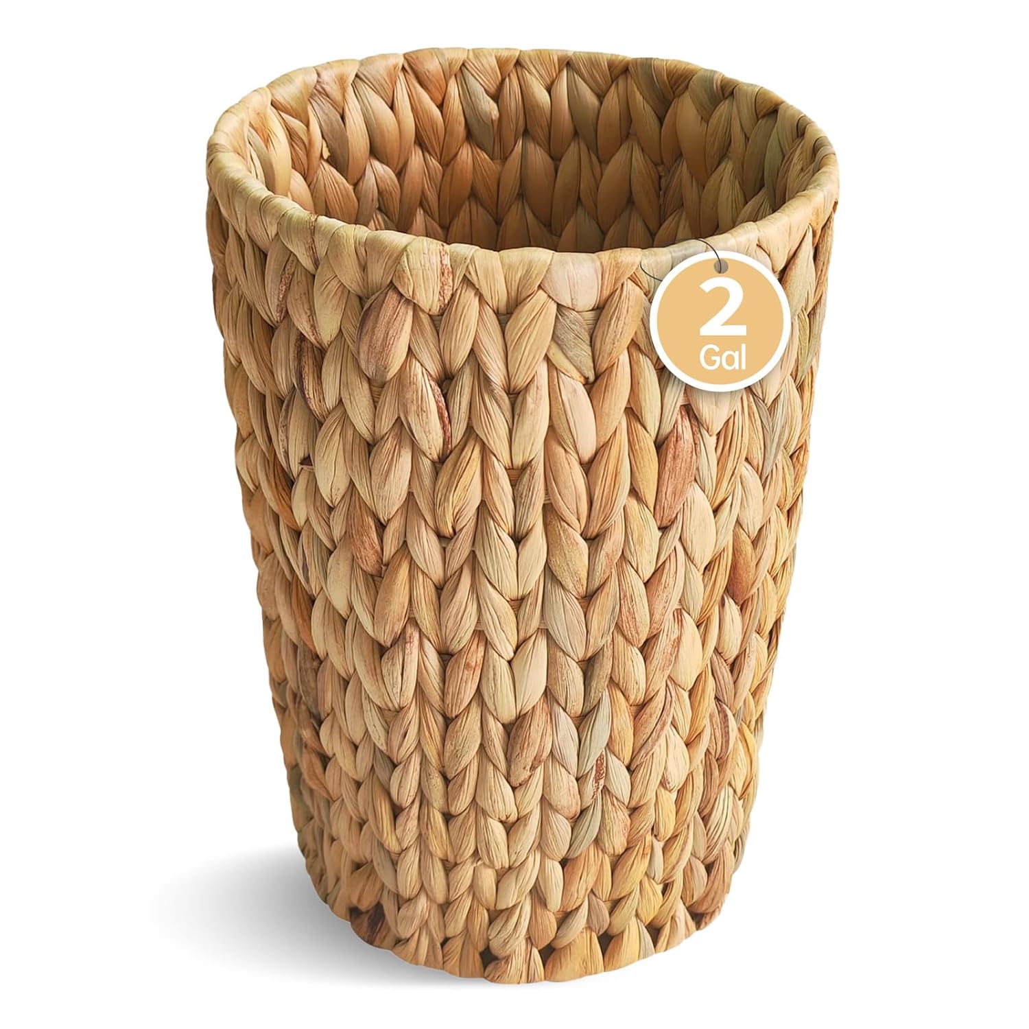 CharJenPro Wicker Trash Can,Small Bathroom Trash Can,Water Hyacinth Wicker Waste Basket for Bathroom,Boho Waste Basket for Bedroom,Home Office,Compact Spaces(2 Gallon Round)