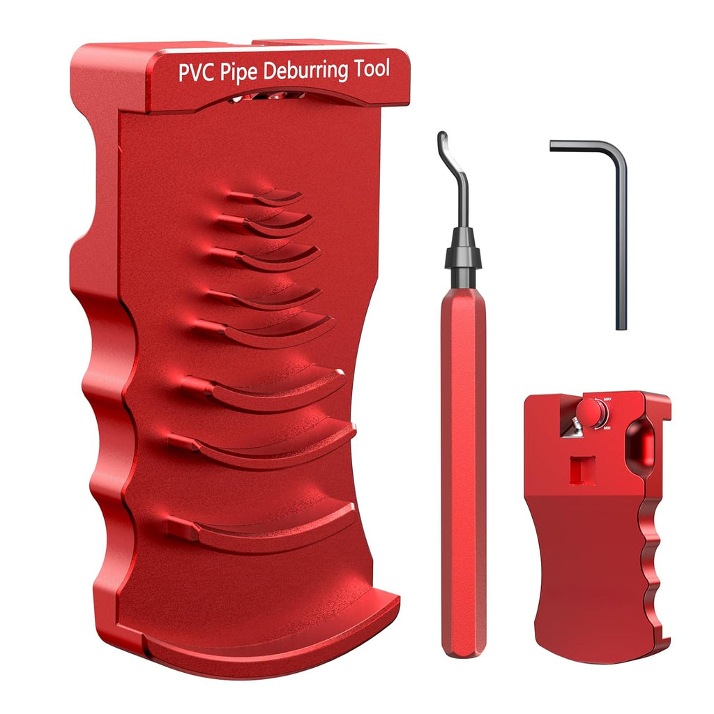 Ultimate Ears 9-in-1 PVC Pipe Deburring Tool, Adjustable Chamfer Tool 0.5"–4", PVC Pipe Reamer, Plastic Pipe Deburr Tool for PVC CPVC ABS PP PE, Plumbing Chamfer Reamer Tool Set (Red)