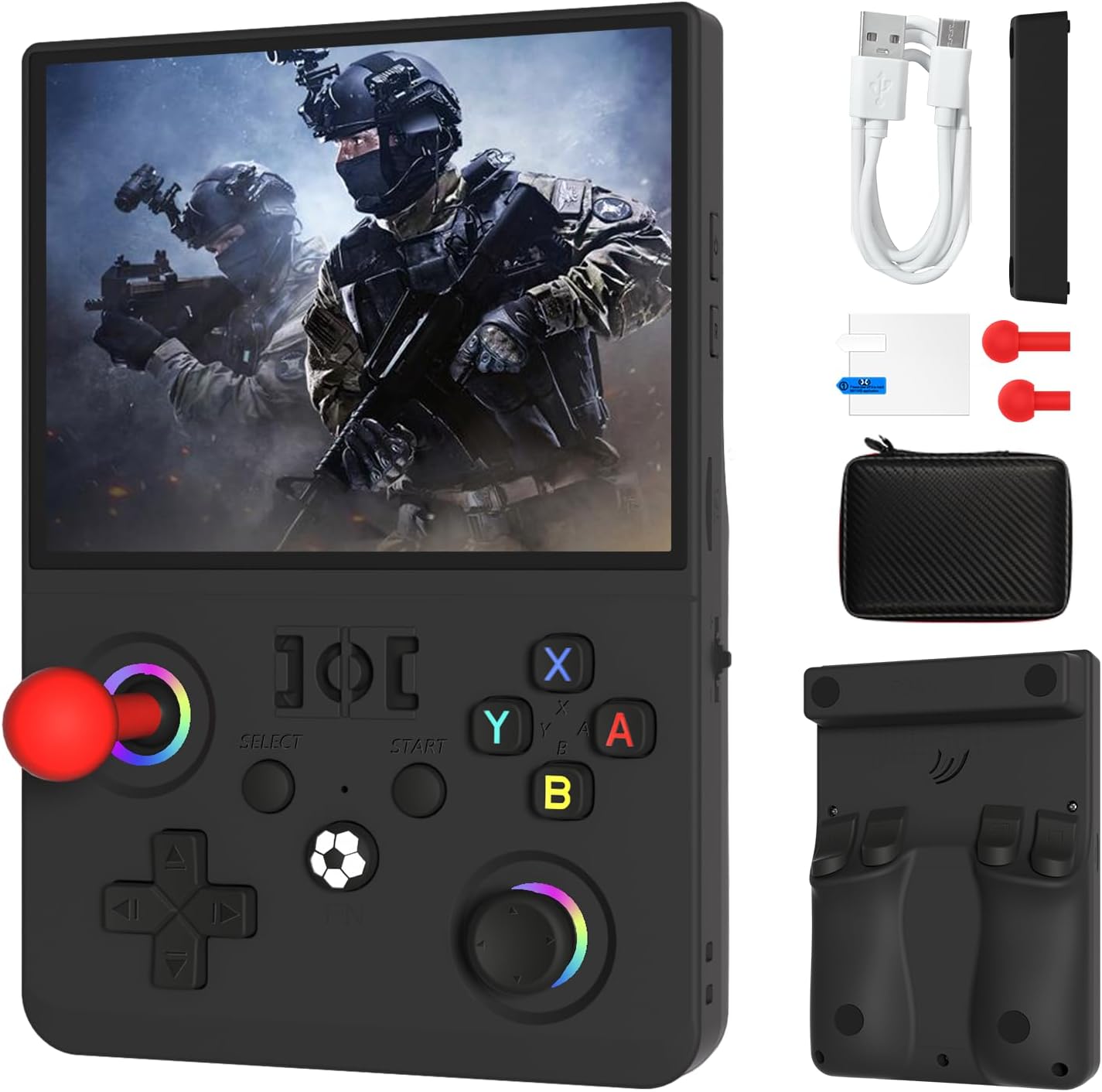 CharJenPro Newest R36MAX Ⅱ 4.5 Inch Retro Handheld Game Console,1024x768 IPS HD Screen,128G Built-in 22000+ Classic Game,Portable Open Source Linux System,4000mAh Battery with Arcade Joysticks*2 (Black)