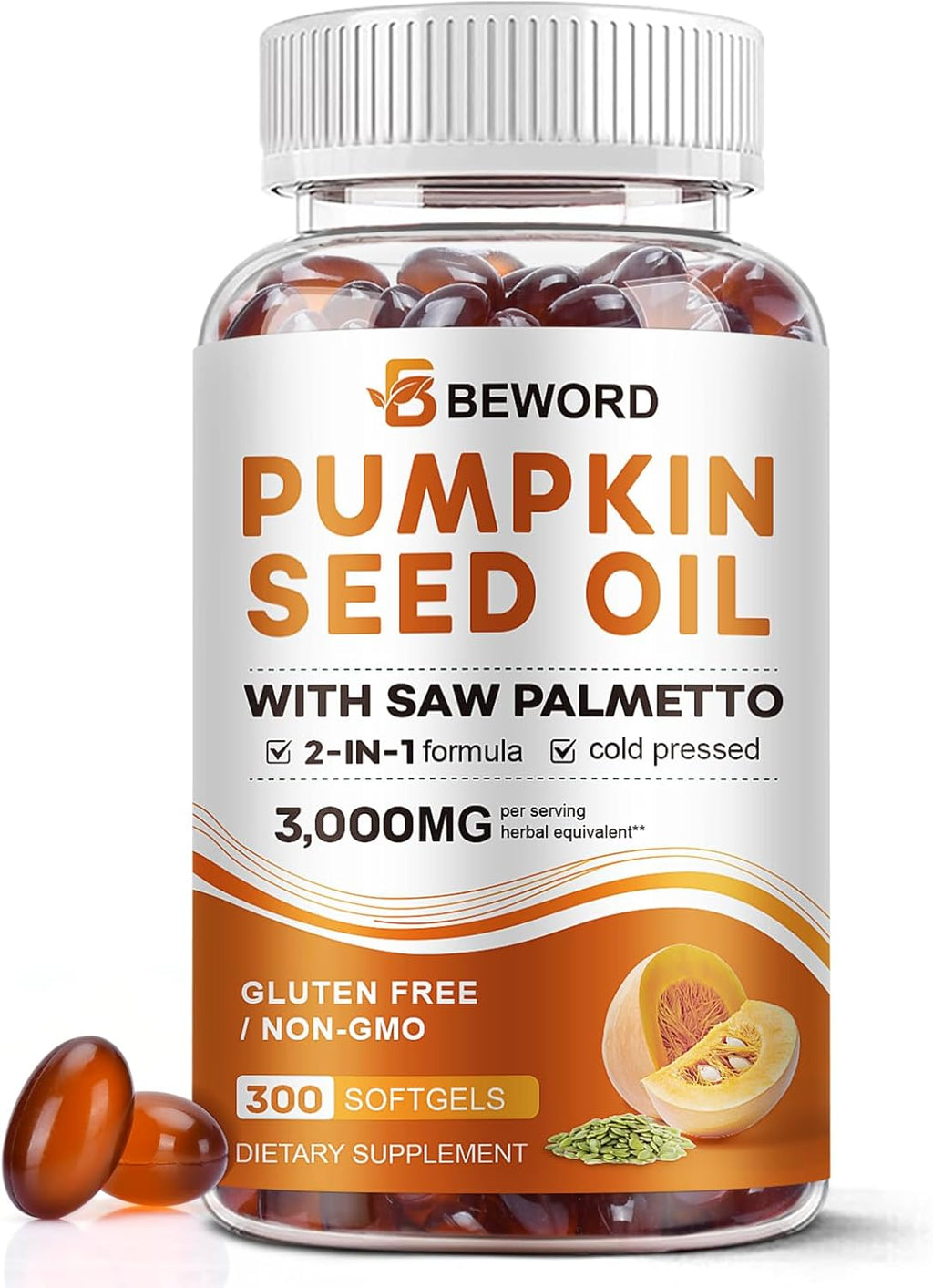 Ultimate Ears Pumpkin Seed Oil with Saw Palmetto Capsules, 3000mg/serving, 300 Softgels | Cold Pressed, Pure Virgin Oil, Essential Fatty Acids & Phytosterols | Supports Hair, Urinary, Bladder & Prostate Health