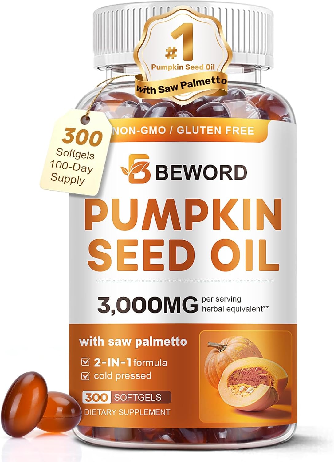 Ultimate Ears Pumpkin Seed Oil with Saw Palmetto Softgels, 3000mg Per Serving, 300 Softgels | Cold-Pressed with Essential Fatty Acids & Phytosterols | Supports Hair, Urinary, Bladder & Prostate Health | Non-GMO