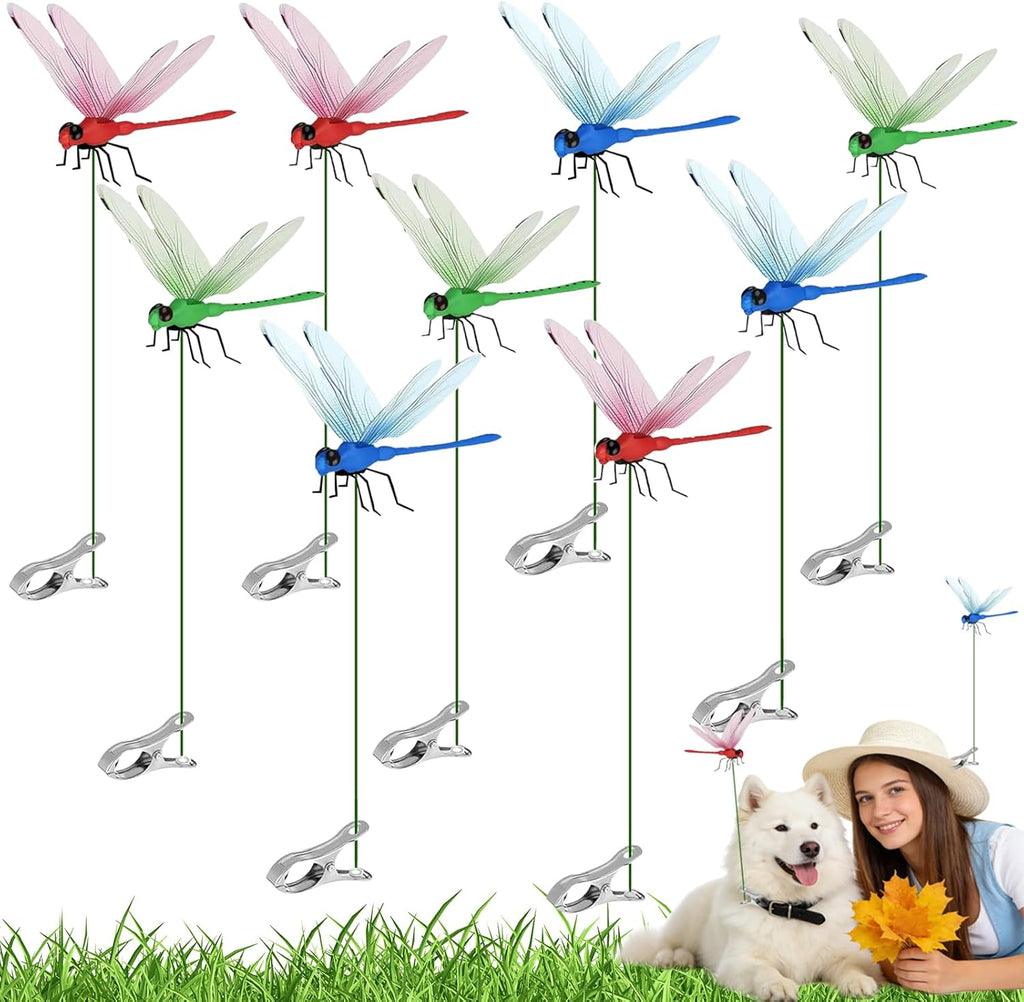9 PCS Dragon Fly Clips for Bugs Repellent, Dragonfly Clip Bug Repellent, Dragonfly Clips to Keep Bugs Away for Garden Stakes Decor Yard Ornaments for Hat & Horse, Fly Scare Devices for Indoor Outdoor