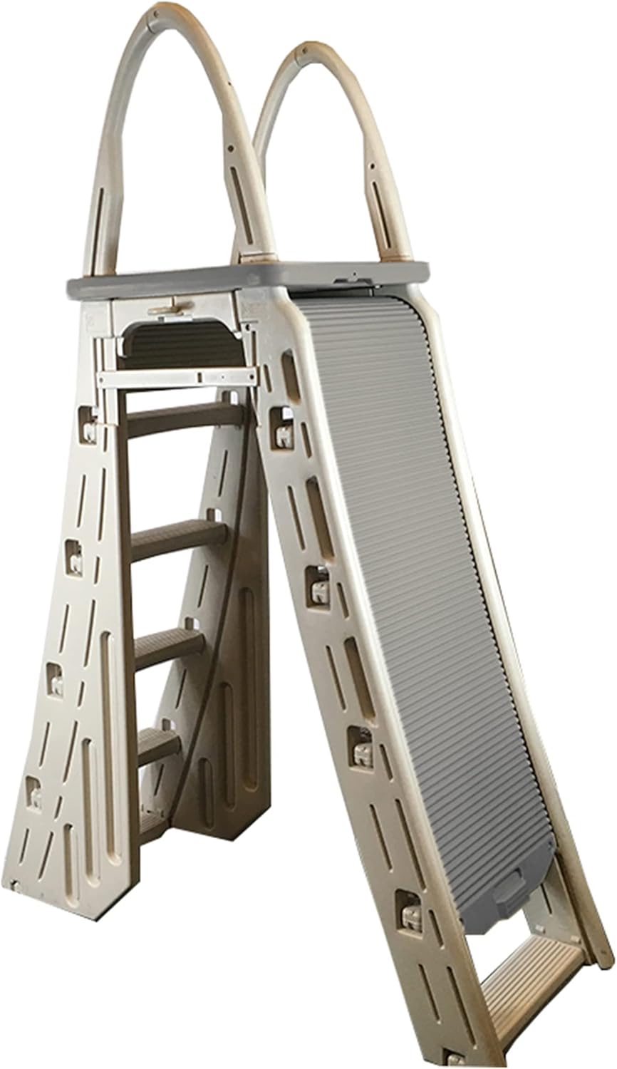 Ultimate Ears  7200 Roll Guard fits Above-Ground Pool Heights from 48" to 56" A Frame Safety Ladder for Above Ground Outdoor Patio Swimming Pool Platform Ladder with Step Barrier, Gray Deck & Tambour