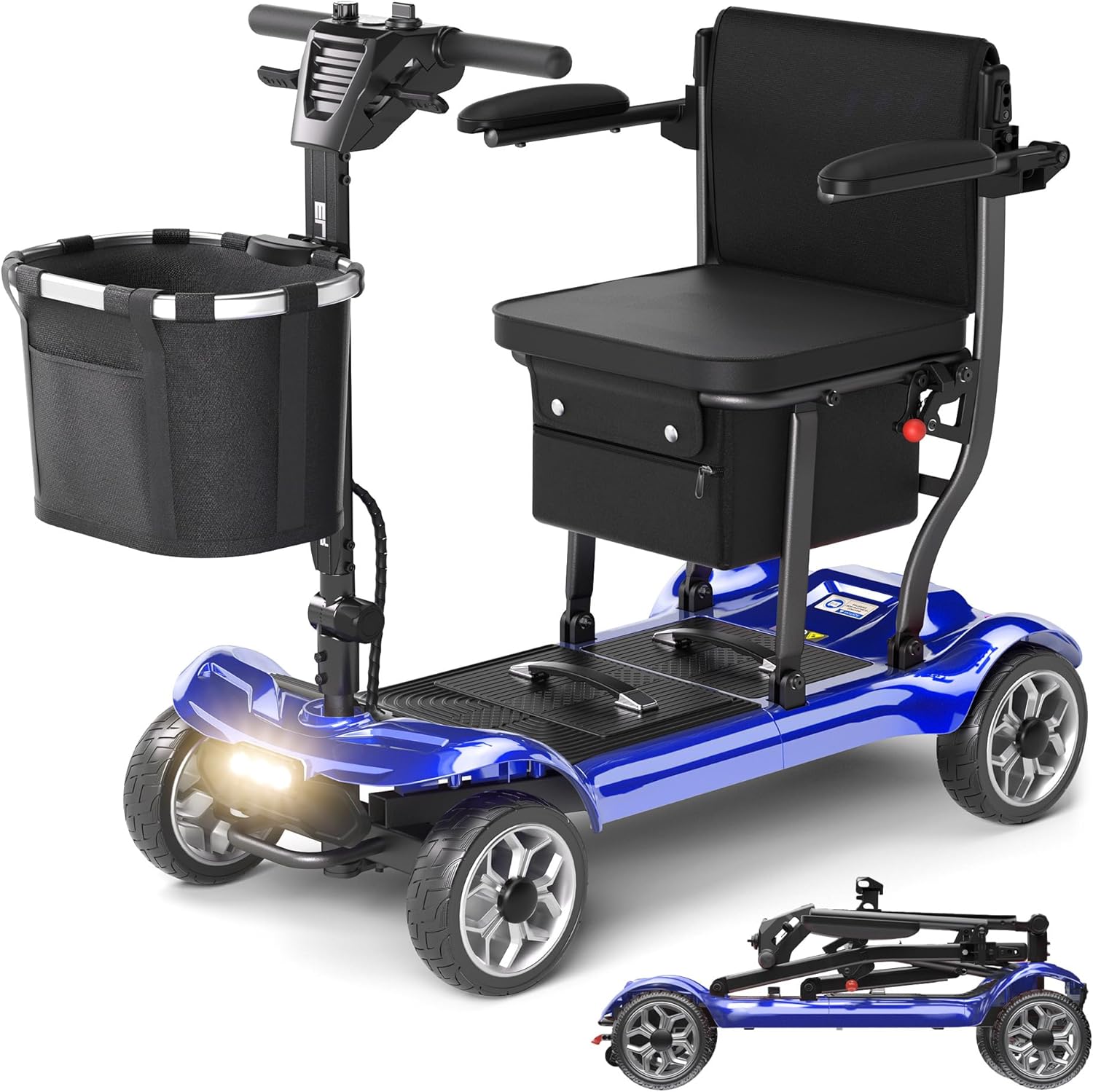 Lightweight Mobility Scooter for Adults & Seniors - Cruise & Airport Approved, 43lb Foldable Portable Motorized Scooters with Removable Lithium Battery for 12.4 Miles Travel, 300lb Capacity, Blue