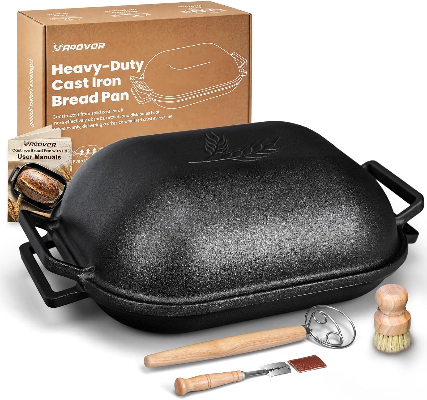 Cast Iron Bread Pan with Lid, 9.5QT Heavy Duty Pre-Seasoned Cast Iron Bread Pan for Homemade Breadmaking, Cloche Inverted Dutch Oven Set for Baking, 15 LBS Heavy Duty, Non-stick