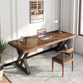 Ultimate Ears Solid Wood Desk 55 inches, Home Office Computer Desk Wooden Rustic Writing Desk Metal Modern Simple Design Executive Real Wood Desk(Rustic Brown)