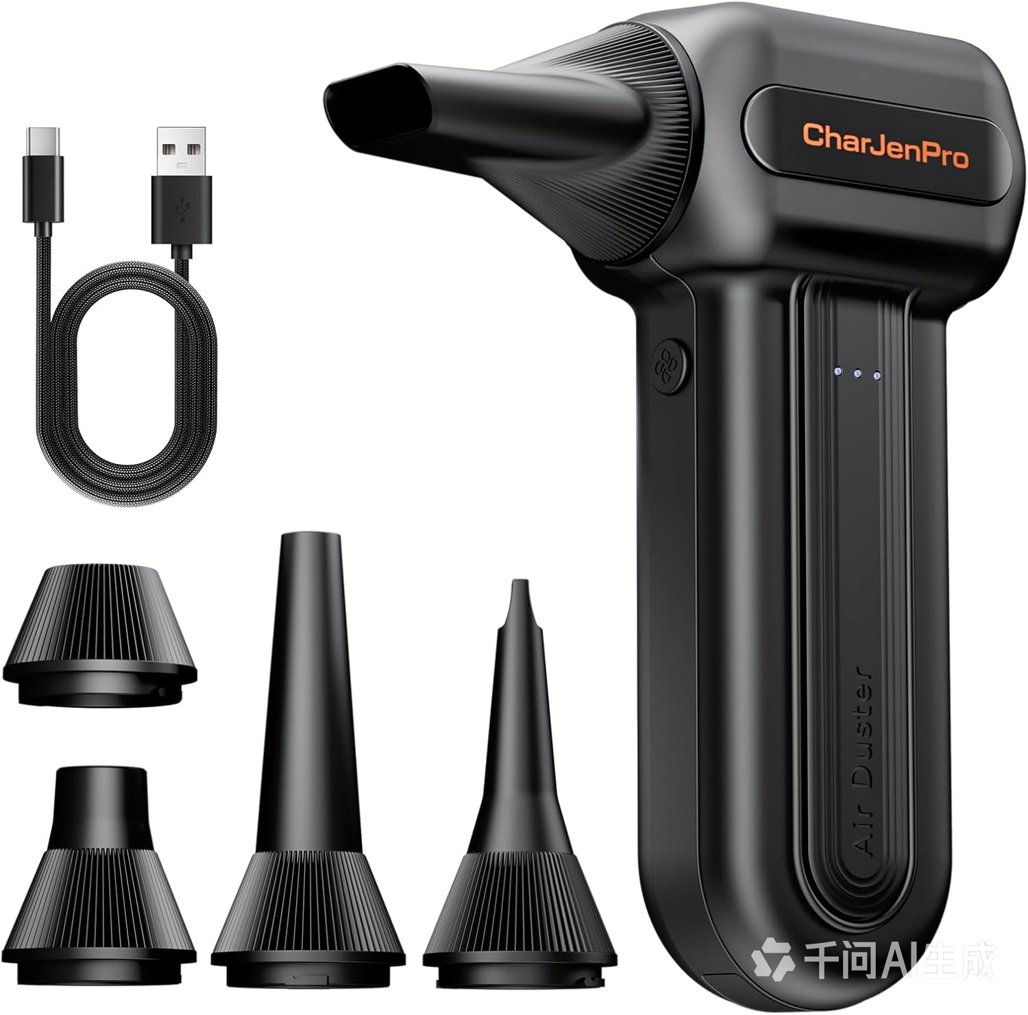 CharJenPro MF60&MF70 Compressed Air Duster-110000RPM Super Power Electric Air Duster, 3-Speed Adjustable Rechargeable Cordless Air Blower with Fast Charging for PC Keyboard Cleaning, Car, Home (Black)