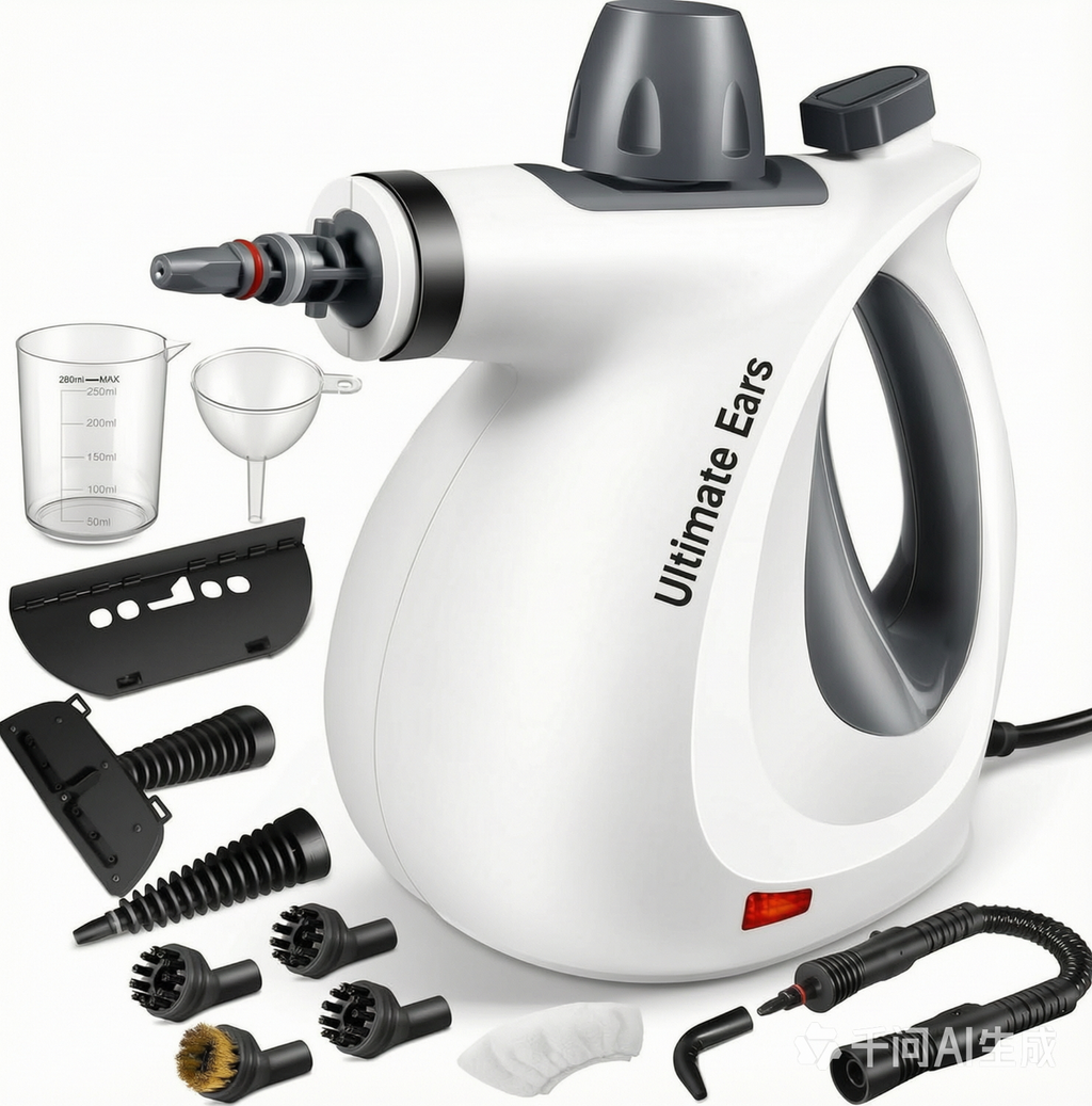 Ultimate Ears Pressurized Handheld Multi-Surface Natural Steam Cleaner with 12 pcs Accessories, Multi-Purpose Steamer for Home Use, Steamer for Cleaning Floor, Upholstery, Grout and Car (Grey)