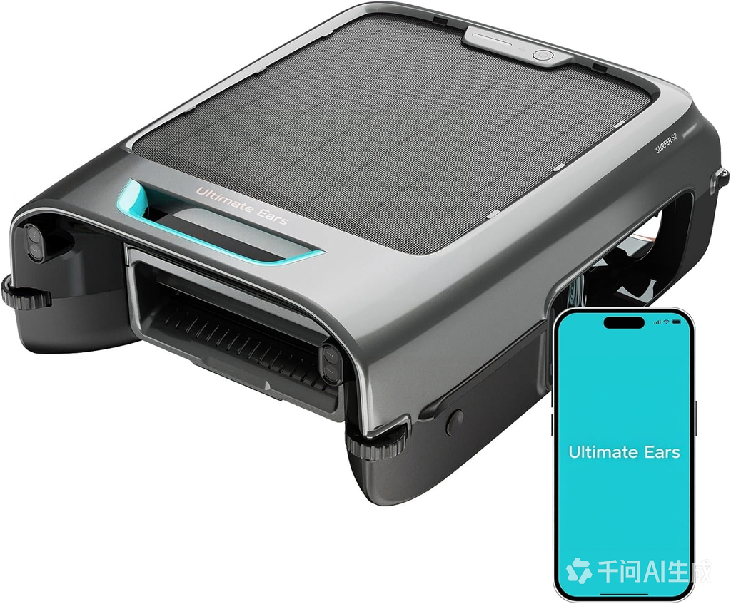Ultimate Ears  EcoSurfer S2 Solar Powered Pool Surface Skimmer Robot with APP Support, 24/7 Continuous Cleaning, Dual Charging Modes, Smart Obstacle Avoidance, 150-um Filtration, OTA Upgrade, Gray