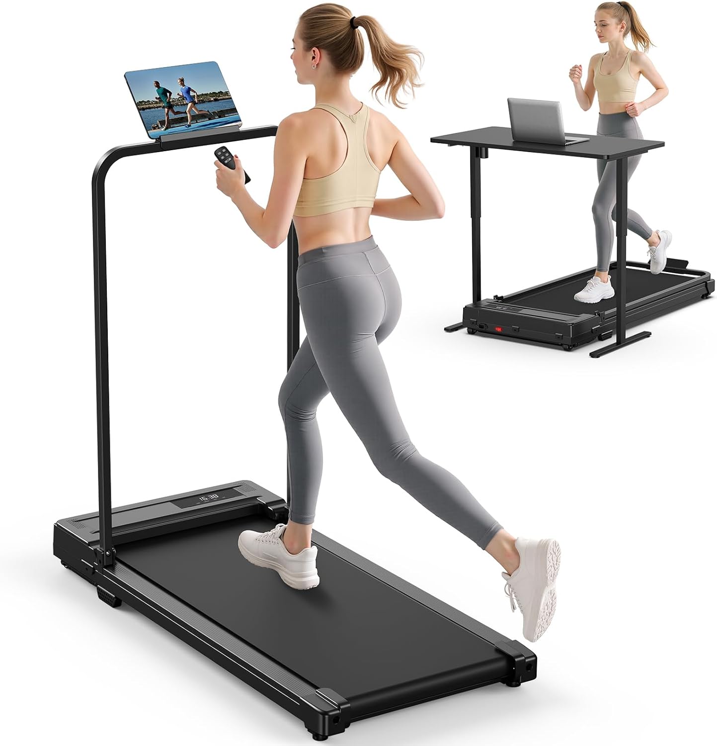 Ultimate Ears Walking Pad Treadmill for Home - Folding Treadmills with Handle Bar Portable Compact Fold up Indoor Foldable Handles Electric Walk Pads Small Spaces Mini Running Quiet Under Bed Office