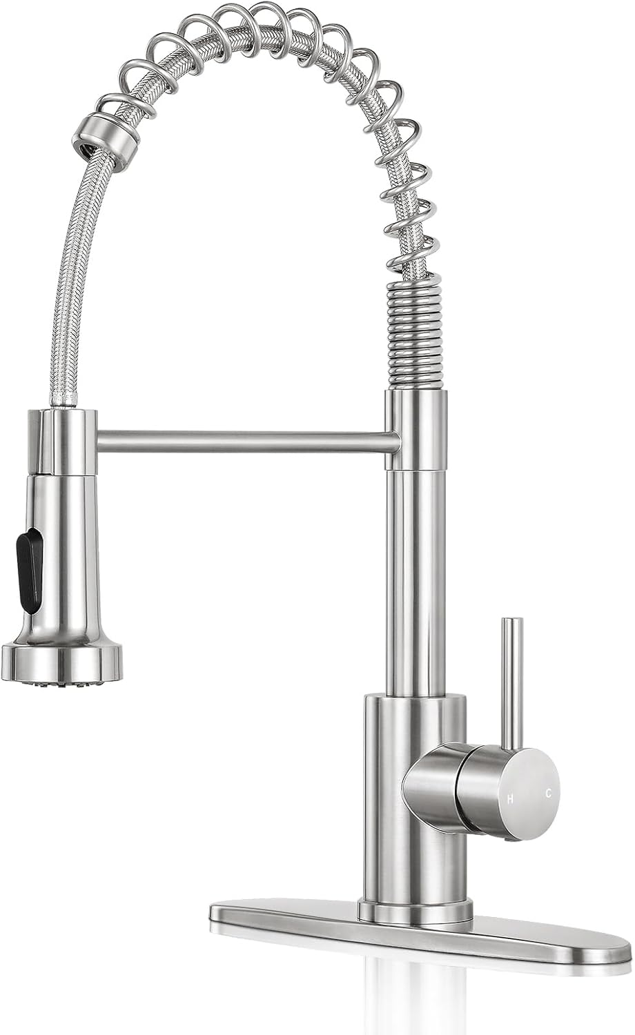 PSIL Kitchen Faucet with Pull Down Sprayer,Commercial Single Handle Stainless Steel Kitchen Faucets with Deck Plate (Brush Nickel)