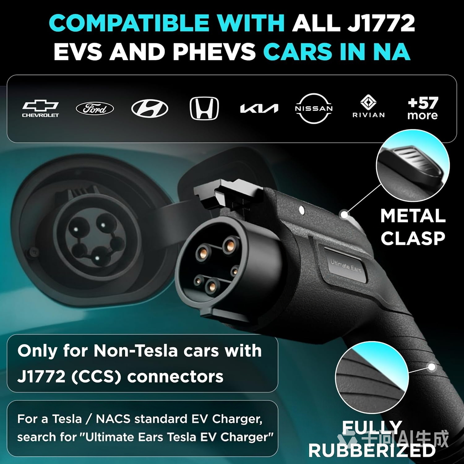 Ultimate Ears Level 2 EV Charger, 40 Amp 240V, J1772 for Non-Tesla EVs, 25ft Cable, WiFi (2.4GHz) Smart App, Weatherproof Indoor/Outdoor (IP66, NEMA 4), UL & ETL Certified, NEMA 14-50 Plug-in, 9.6kW