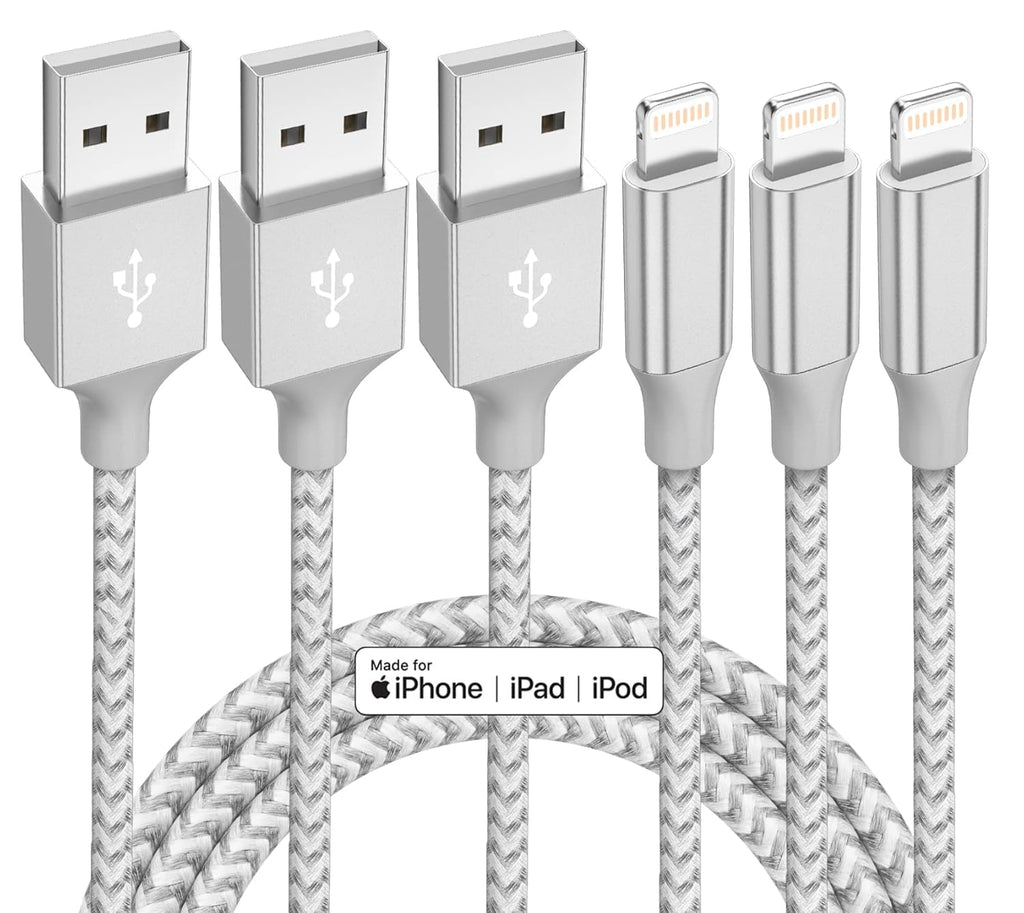 PSIL iPhone Charger 3 Pack 10 ft Apple MFi Certified Lightning Nylon Braided Cable Fast Charging Cord Compatible with iPhone 13 12 11 Pro Max XR XS X 8 7 6 Plus SE iPad and More