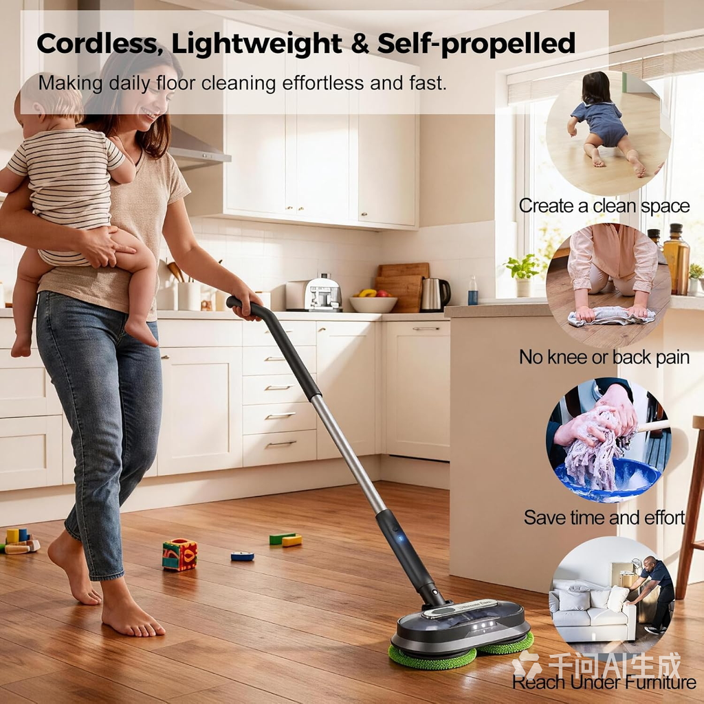 Ultimate Ears Cordless Electric Mop with Spray & Detachable Water Tank, Lightweight Electric Spin Mop with Headlights for Hardwood Tile Laminate Floors, Long-Lasting Battery, Self-Propelled Floor Cleaner