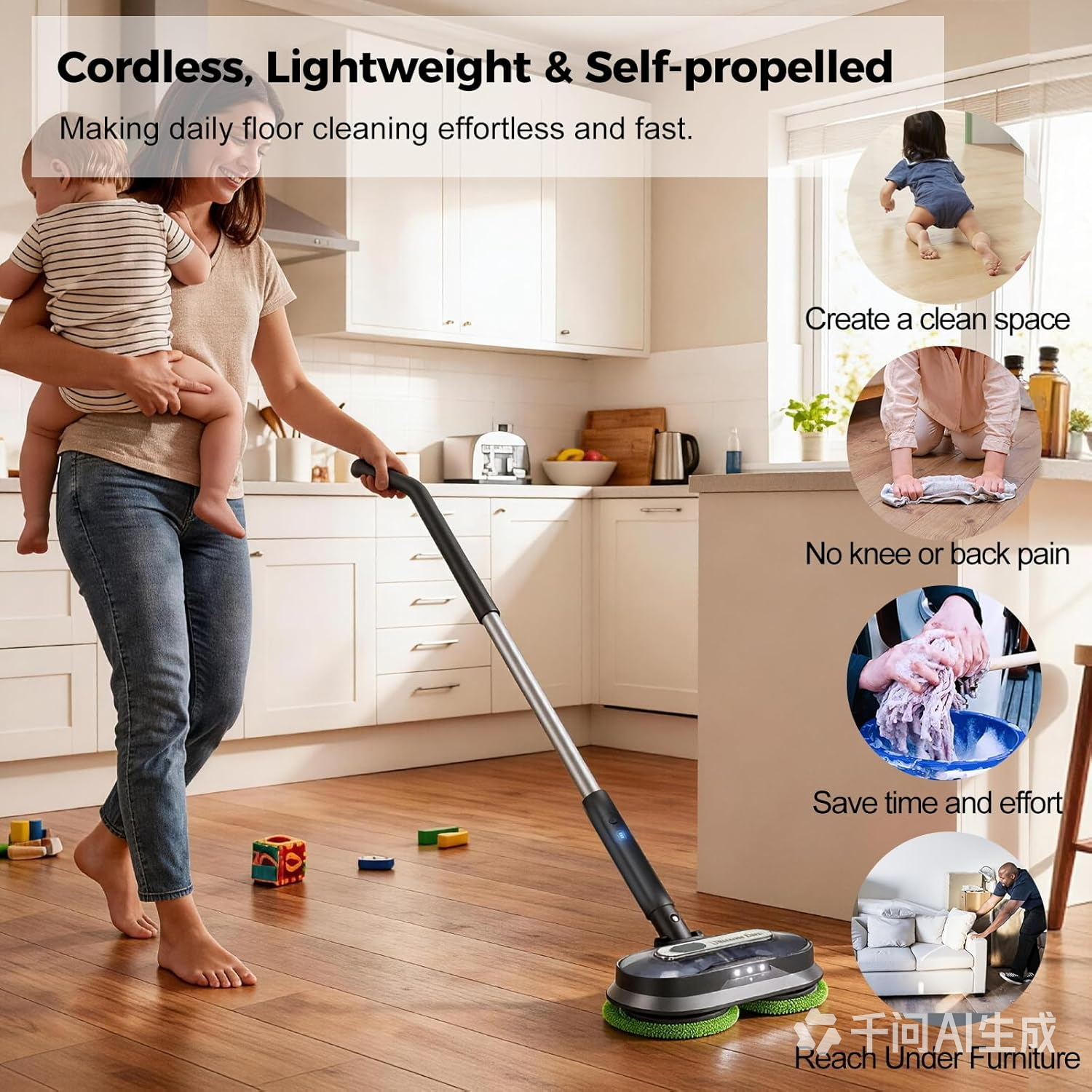 Ultimate Ears Cordless Electric Mop with Spray & Detachable Water Tank, Lightweight Electric Spin Mop with Headlights for Hardwood Tile Laminate Floors, Long-Lasting Battery, Self-Propelled Floor Cleaner