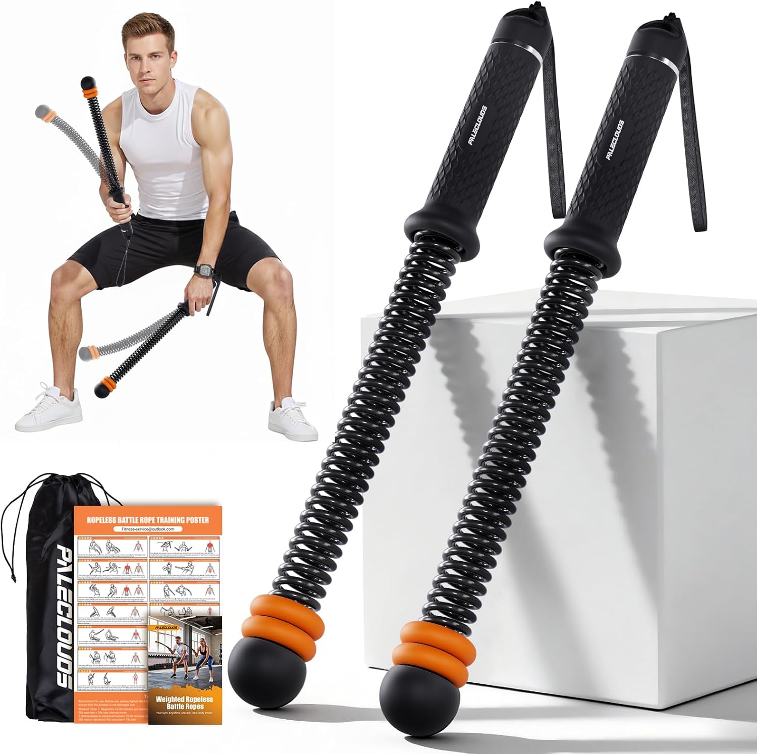 PSIL Portable Ropeless Battle Ropes, Adjustable Weights Cordless Battle Ropes for Home Gym with Storage Bag, Weighted Exercise Equipment for Low-Impact Workout, Strength & HIIT, for Men & Women (Black)