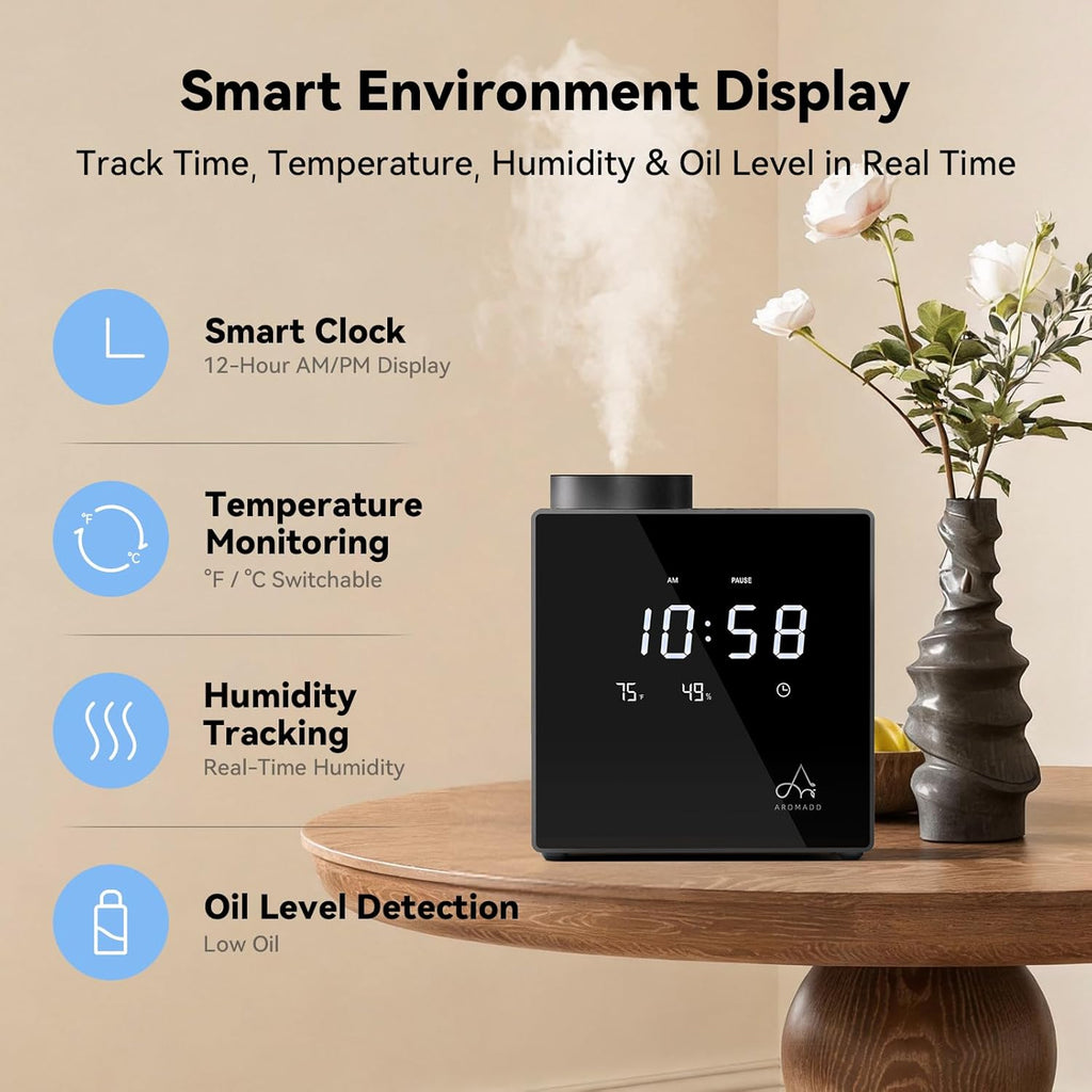 Ultimate Ears 2026 Smart Waterless Diffuser, 2000 Sq.Ft Cold Air Scent Diffuser with Clock & Environmental Display | 7 Fragrance Levels, 9 Timer Settings, Hotel Collection Diffuser for Home & Large Rooms (Black)