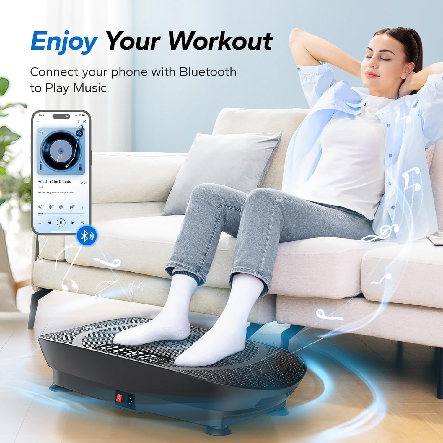 Ultimate Ears Vibration Plate Exercise Machine, Whole Body Workout Equipment for Women, Bluetooth and Silicone Pedal, Vibration Plate with Auto Mode, Vibrate Fitness Platform for Home