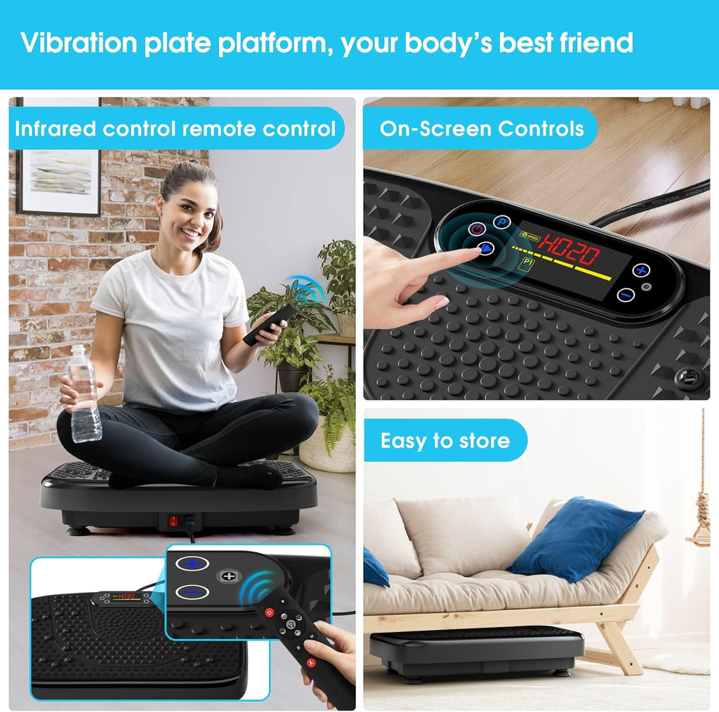 Ultimate Ears Waver Vibration Plate Exercise Machine for Lymphatic Drainage Weight Loss,120 Speed Levels Vibrating Platform with Resistance Bands,Full-Body Workout Equipment for Muscle Activation