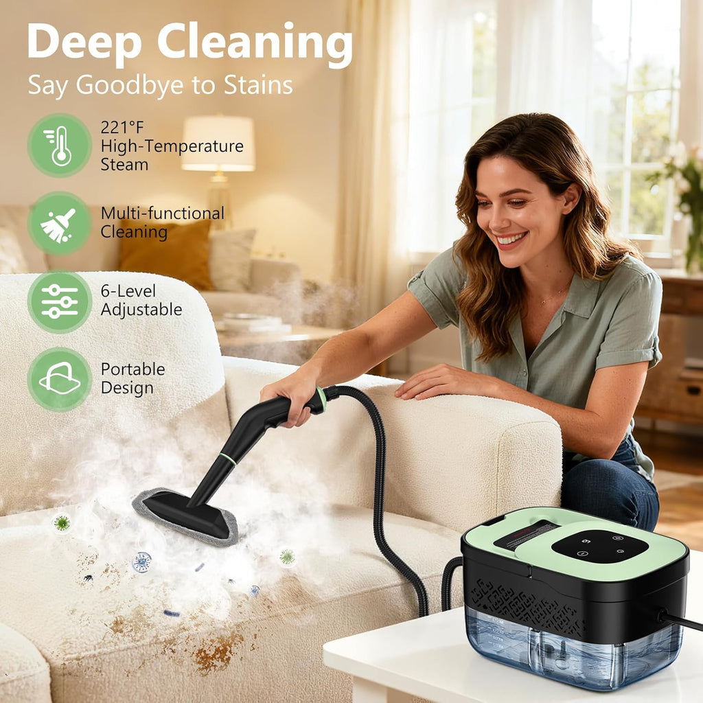 Ultimate Ears Steam Cleaner, Portable Steamer for Cleaning with 16pcs Accessories, 6-Level Adjustable and 15s Heat-Up, Handheld Steam Cleaner for Home, Tile, Dirt, Grout, Grease, Car Detailing