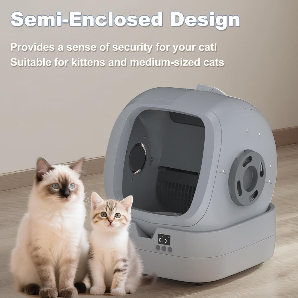 Ultimate Ears Automatic Cat Litter Box Self Cleaning - APP Control - Weight Monitoring - Ultra-Quiet, Medium Cats and Kittens Litter Box, Safe Anti-Pinch【Assembly Required】- Grey