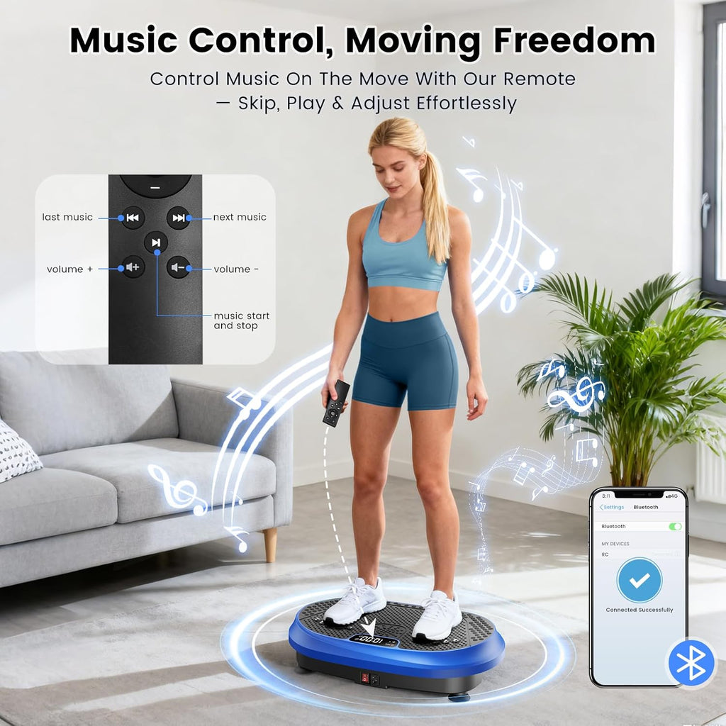 Ultimate Ears Vibration Plate Exercise Machine, Vibrating Fitness Platform for Lymphatic Drainage, Full Body Shaker Workout Equipment, Bluetooth Power Shaping Vibrate Plate, Board Sport for Home Exercise Gym, Blue