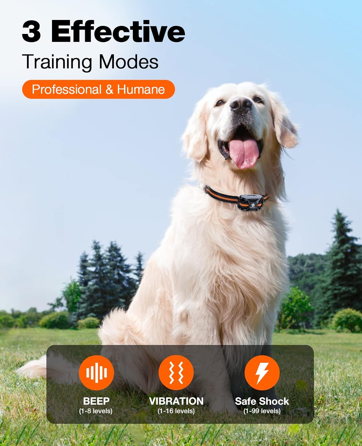 Ultimate Ears Dog Shock Collar - 3300Ft Dog Training Collar with Remote for 5-120lbs Small Medium Large Dogs Rechargeable Waterproof e Collar with Beep (1-8), Vibration(1-16), Safe Shock(1-99) (Orange)