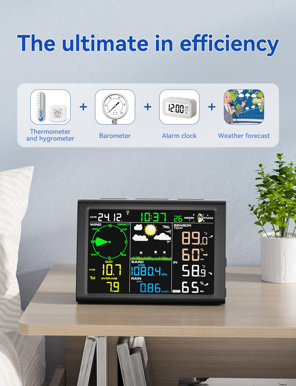 Ultimate Ears Wireless Weather Station with Outdoor Wireless Sensor,Radio Controlled Clock,Rain Gauge,Wind Speed/Direction,Moon Phase, Barometer,Temperature/Humidity,Weather Forecast (NO WiFi)
