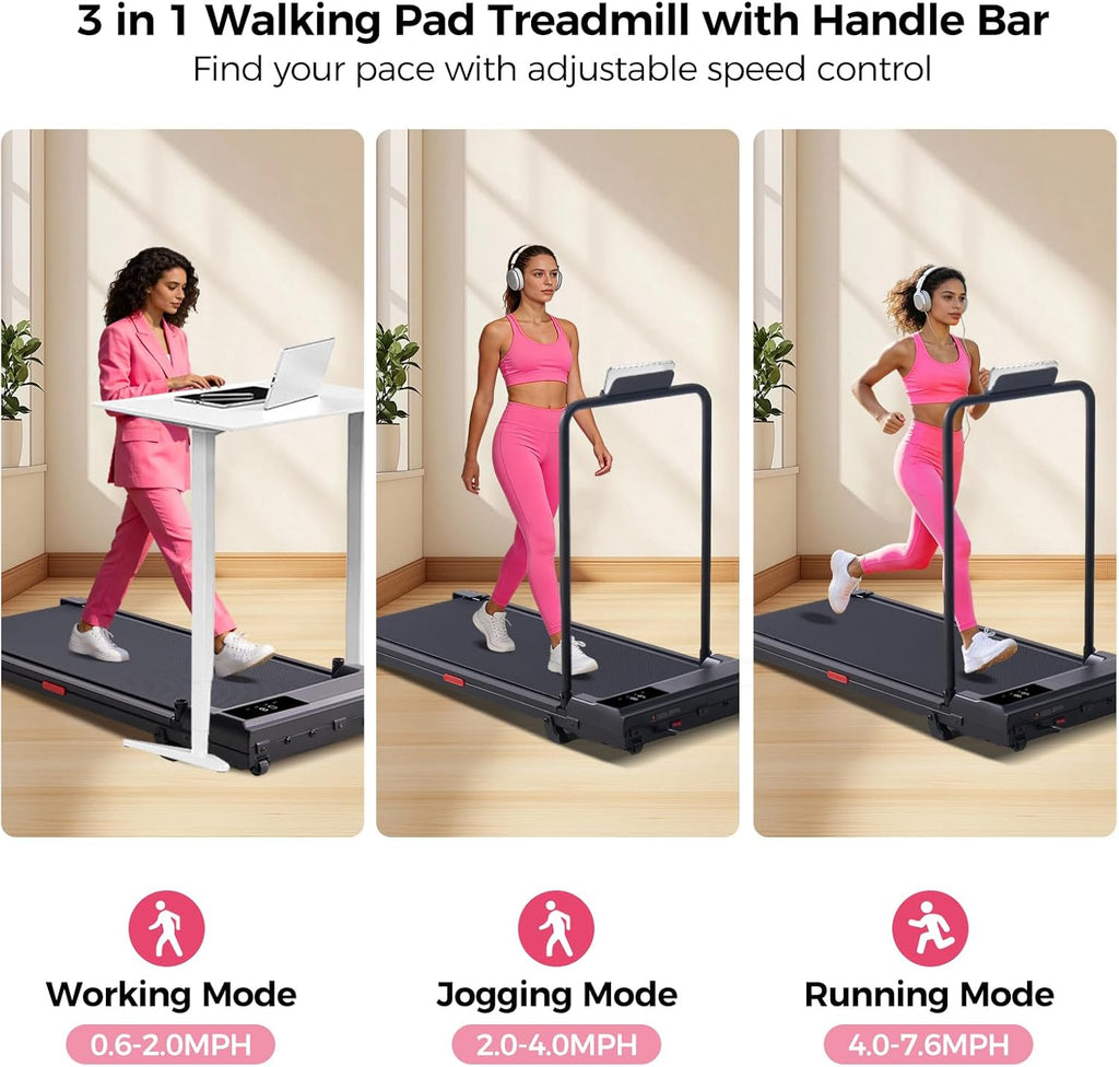 Ultimate Ears Portable Walking Pad Treadmills for Home Small, Electric Mini Walking Treadmill for Exercising, 3.0HP Compact Walking Pad Treadmill with Handle Bar, 0.6-7.6MPH, 350LB Capacity
