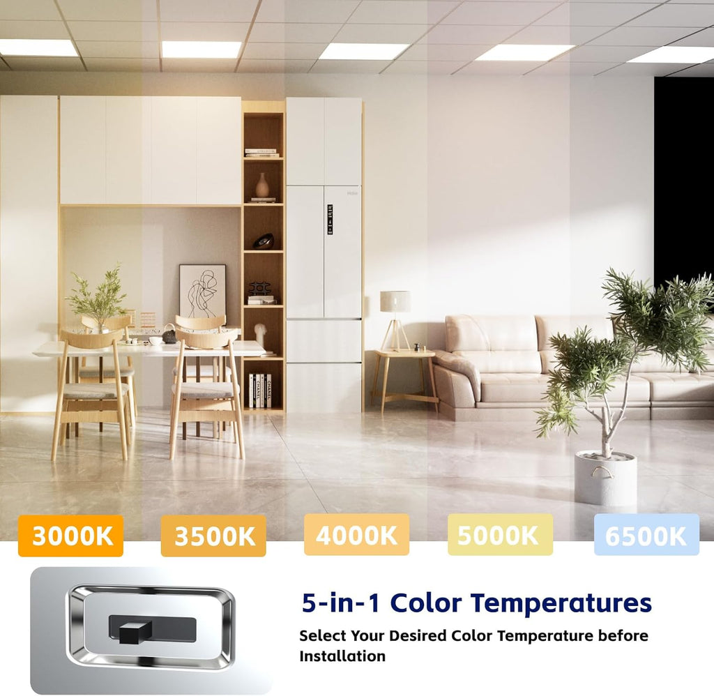 Ultimate Ears LED Flat Panel Light LED Drop Ceiling Light Fixture, 5 CCT 3000K-6500K Adjustable & 5 Wattage Selectable Recessed Back-Lit Fixture for Office, ETL Listed(4Pack 2x2)