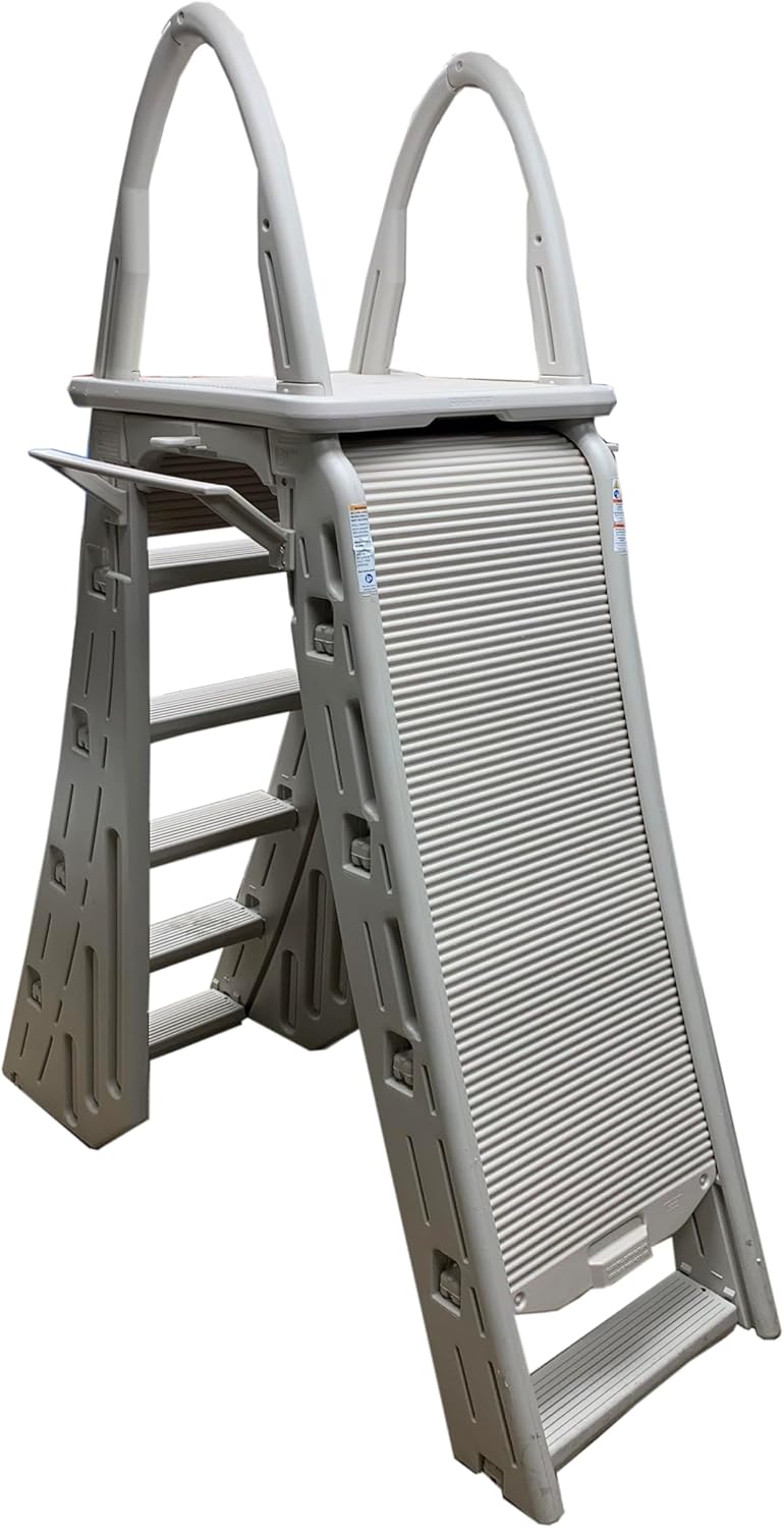 Ultimate Ears Confer Plastics 7200 Roll Guard fits Above-Ground Pool Heights from 48" to 56" A Frame Safety Ladder for Above Ground Outdoor Patio Swimming Pool Platform Ladder with Step Barrier Warm Grey