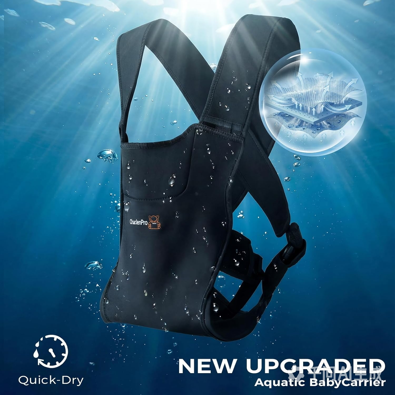 CharJenPro Baby Carrier for Infants & Toddlers – Ergonomic Lightweight Harness, Adjustable for Dad & Mom, Perfect for Pool Beach Hiking Travel, Quick-Dry & Waterproof (Black)
