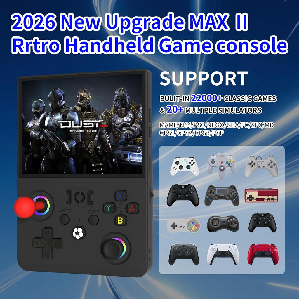 CharJenPro Newest R36MAX Ⅱ 4.5 Inch Retro Handheld Game Console,1024x768 IPS HD Screen,128G Built-in 22000+ Classic Game,Portable Open Source Linux System,4000mAh Battery with Arcade Joysticks*2 (Black)