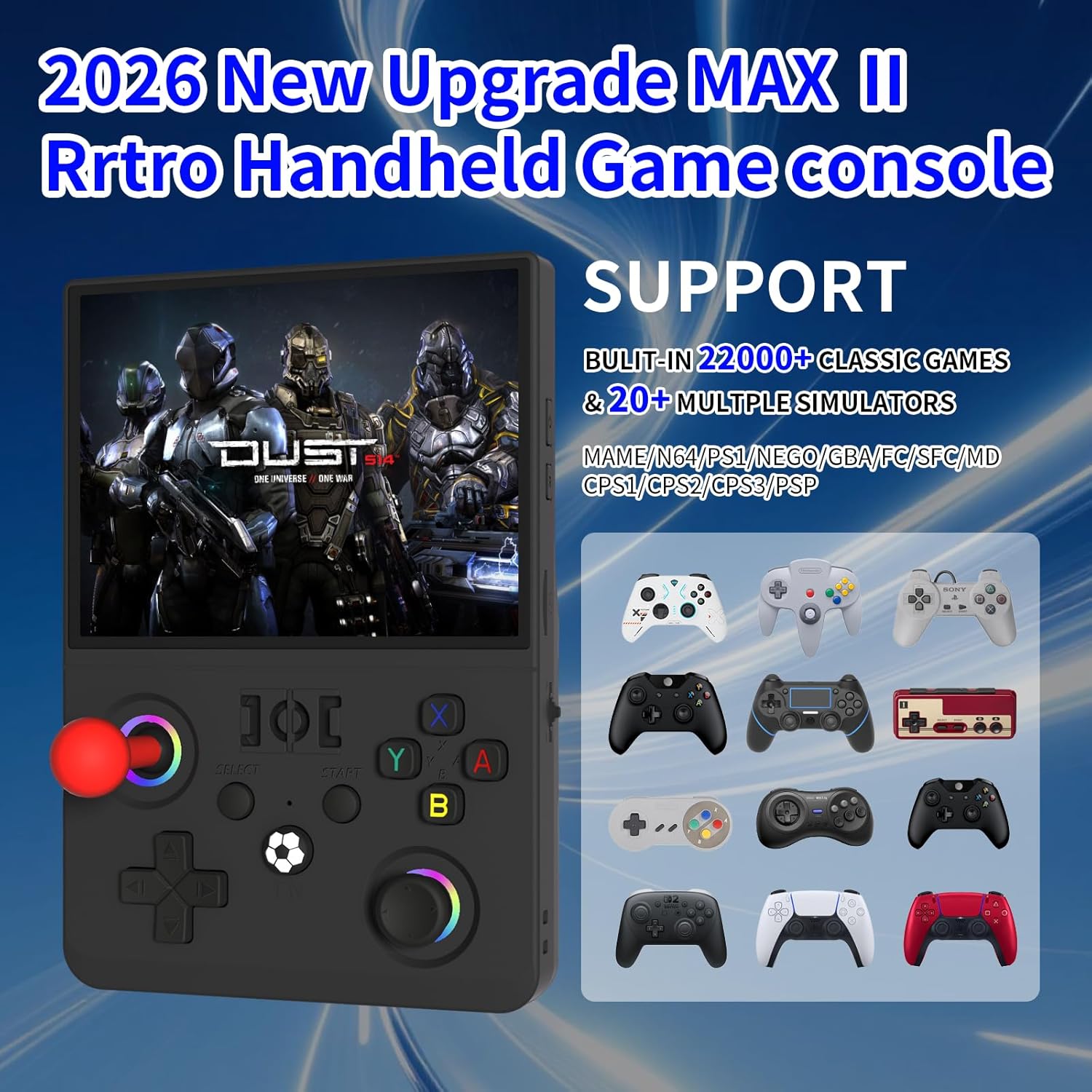 CharJenPro Newest R36MAX Ⅱ 4.5 Inch Retro Handheld Game Console,1024x768 IPS HD Screen,128G Built-in 22000+ Classic Game,Portable Open Source Linux System,4000mAh Battery with Arcade Joysticks*2 (Black)