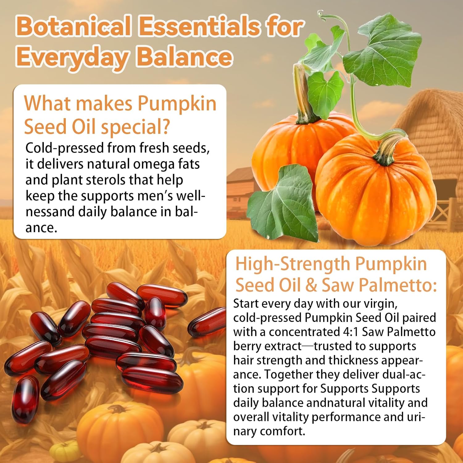 Pumpkin Seed Oil, Pumpkin Seed Oil Capsules with Saw Palmetto | 3000mg Cold Pressed | for Hair Growth - Non-GMO - 180 Softgels