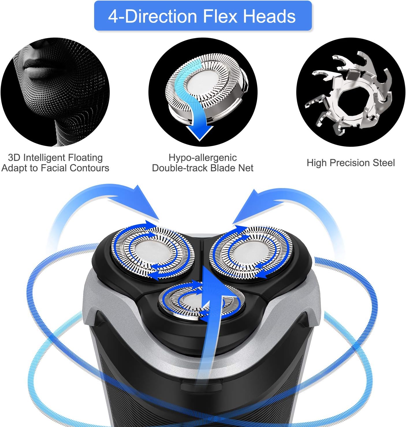 Men's Electric Shaver - Ultimate Ears Corded and Cordless Rechargeable 3D Rotary Shaver Razor for Men with Pop-up Sideburn Trimmer Wet and Dry, IPX7 Waterproof, Plug & Play Visit the PSIL Store