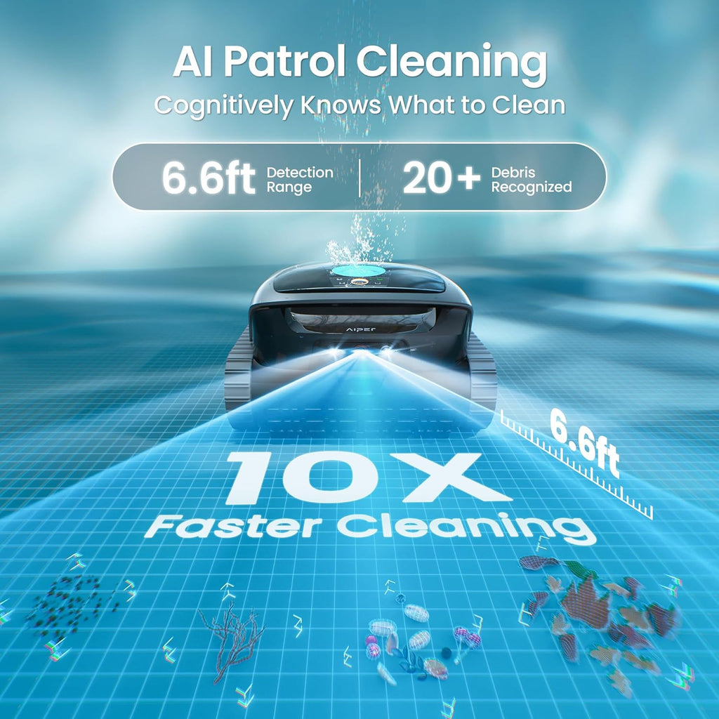 PSIL Scuba V3 AI Vision Cordless Robotic Pool Cleaner, Include Wireless Charging Dock, Smart Waterline Parking & Featherlight Design, Micromesh Multi-Layer Filtration, Grey